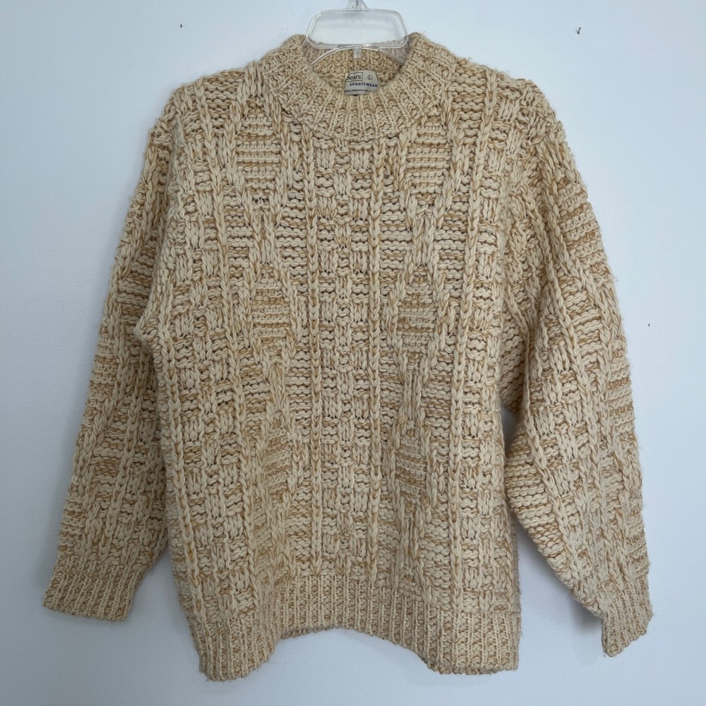 1960's Vintage Sears 100% Virgin Wool Sweater Mens L Fisherman